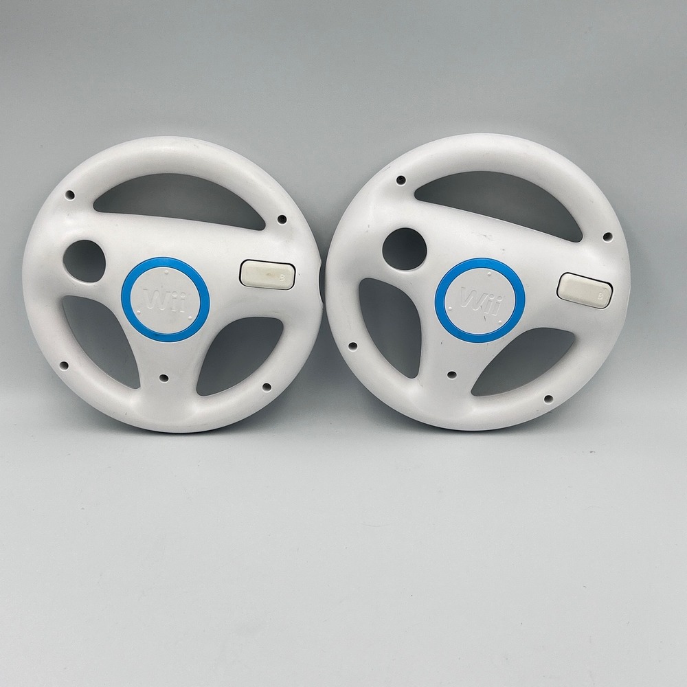 Nintendo Wii Wheel Set of 2 White RVL-024 Mario Kart Racing Official OEM